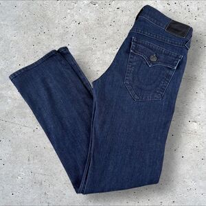 True Religion Men's Denim Ricky Relaxed Straight Jean SZ 31x32 Flaps Dark‎ Wash